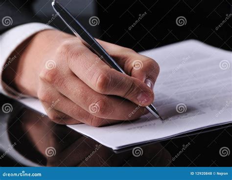 businessman writing   form stock photo image  rich sign