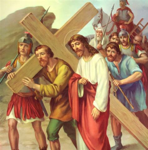 station simon helps jesus carry  cross
