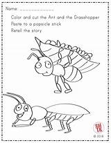 Ant Grasshopper Story Coloring Worksheets Kindergarten Preschool Ants Puppets Puppet Cards Grade Activities Tpt Lot Template Things There 99worksheets sketch template