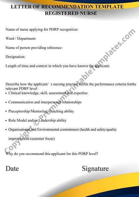 recommendation letter  registered nurse pack