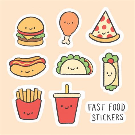 cute fast food sticker hand drawn cartoon collection seni buku seni