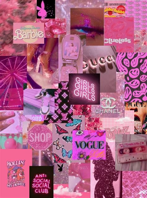 Pink Baddie Aesthetic Collage Wallpaper Laptop Canvas Isto