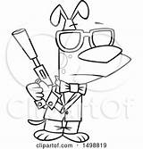 Toonaday Silencer Agent Holding Secret Gun Dog Illustration Cartoon Royalty Lineart Clipart Vector Clip sketch template