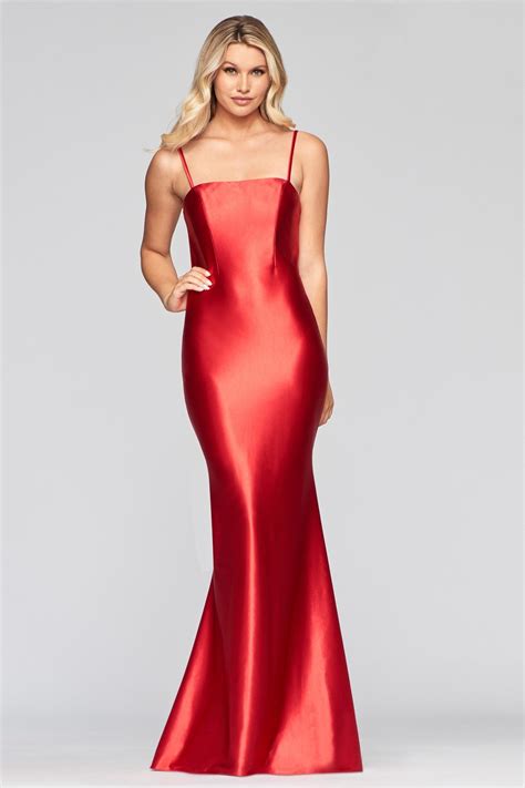 Stretch Satin Backless Evening Prom Dress With Square Cut Neckline At