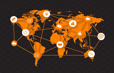 world map orange  media icons custom designed web elements creative market
