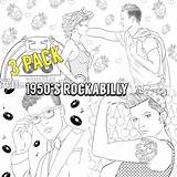 Rockabilly 1950s Colouring sketch template