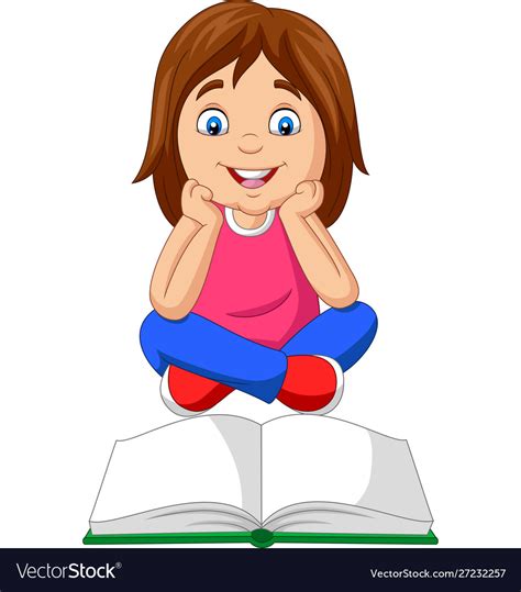 cartoon  girl reading open book sitting vector image