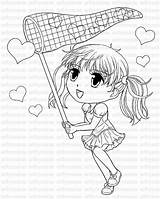 Girl Cute Coloring Catching Hearts Digi Stamp Etsy Printable Digital Artbymiran sketch template