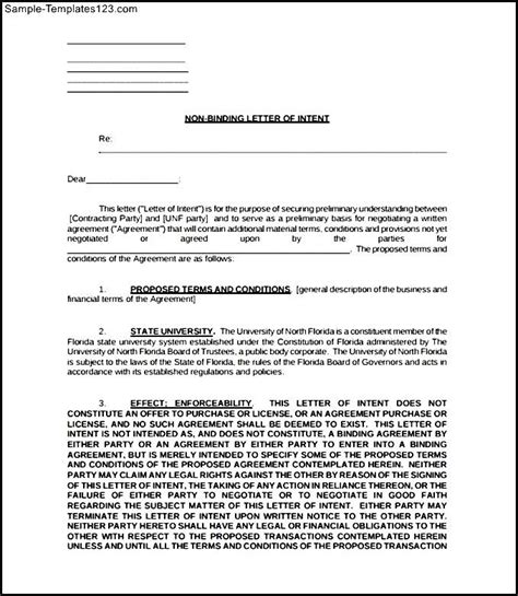binding letter  intent template sample templates