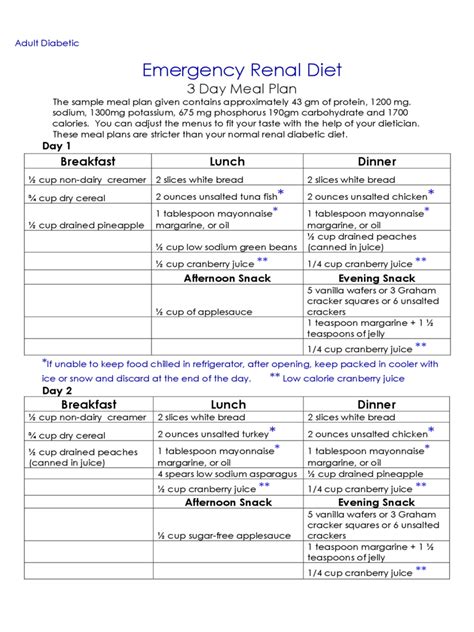 renal diet chart   templates   word excel