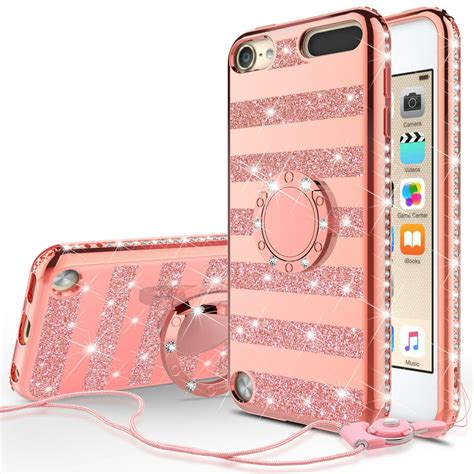 ipod touch case ipod  case tempered glass screen protectorglitter ring stand case