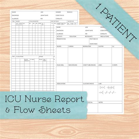 nurse report sheet icu nursing report sheet printable etsy canada