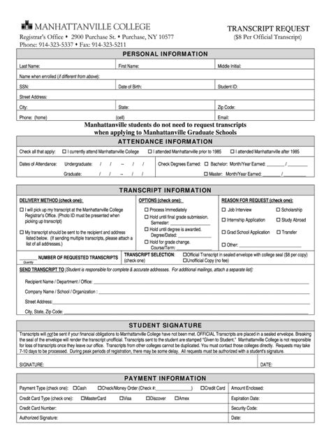 Transcript Manhattanville Get Fill Out And Sign Printable Pdf