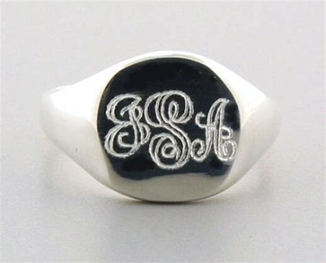 Three Letter Monogram Engraved Signet Ring Sterling Silver Uni Sex