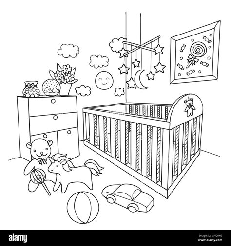 hand drawn baby room  design element  coloring book page vector