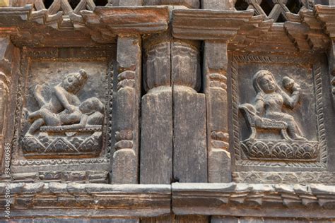 Kamasutra Bas Relief Of A House At Tachupal Square In Bhaktapur Nepal