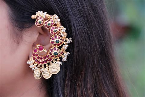 traditional gold ear cuff earrings designs dhanalakshmi jewellers