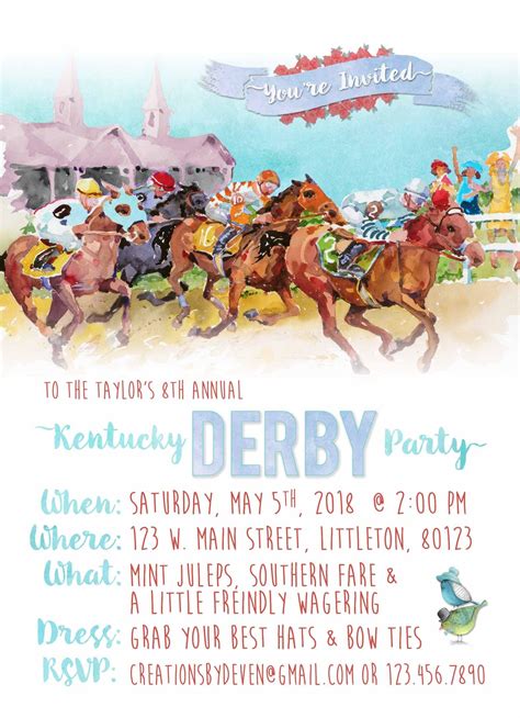 kentucky derby party invitations set   includes envelopes etsy