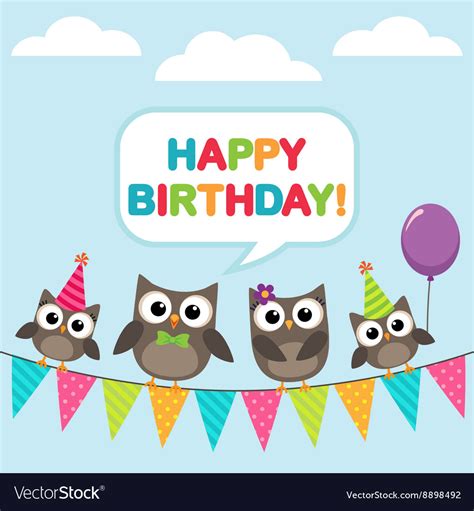 happy birthday card  owls royalty  vector image