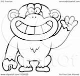 Monkey Chimp Cartoon Waving Friendly Coloring Clipart Outlined Vector Cory Thoman Clip Royalty Clipartof sketch template