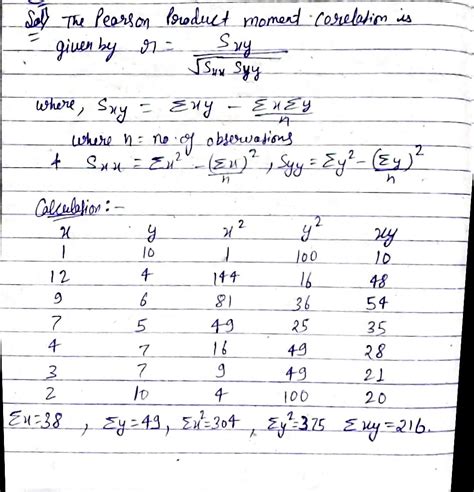solved determine  pearson product moment correlation coefficient