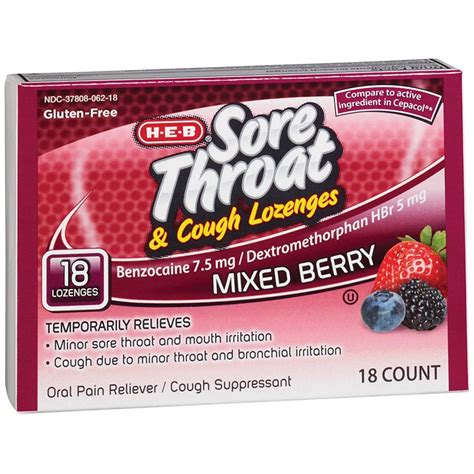 H E B Sore Throat And Cough Lozenges Mixed Berry Shop Medicines