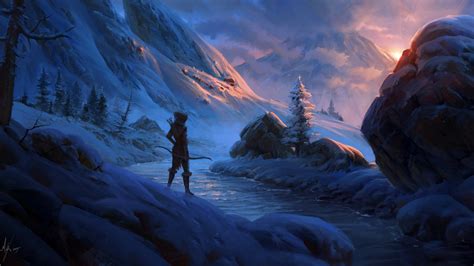 archer fantasy art snow mountain pass wallpapers hd desktop