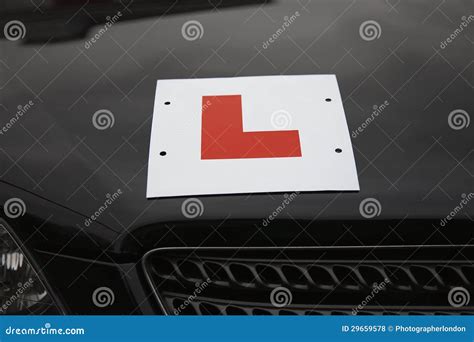 learner driver symbol  car hood stock photo image  closeup vehicle