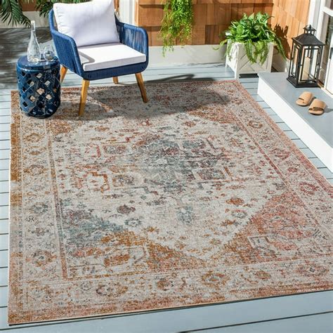 lr home antiquity  medallion distressed rust blue persian indoor outdoor area rug