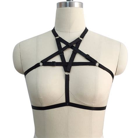 pentagram harness black sexy harness cage bra 90 s cupless lingerie