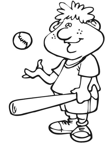 printable baseball player coloring page  bat  ball