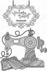 Vintage Sewing Machine Coloring Decorative Vector Adults Illustration Depositphotos Pages Natasha Tpr Template sketch template