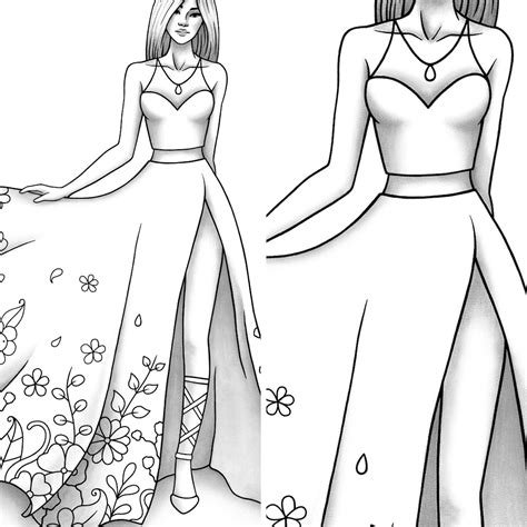 adult coloring page fashion  clothes colouring sheet model