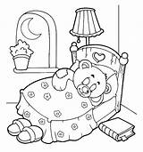 Coloring Pages Night Sleep Sleepover Teddy Time Bear Party Pajama Goodnight Color Tight Bed Printable Starry Holidays Drawing Good Sleeping sketch template
