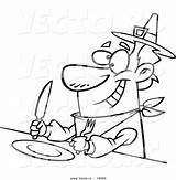 Cartoon Hungry Dinner Coloring Vector Pilgrim Awaiting Outlined His Leishman Ron Royalty sketch template