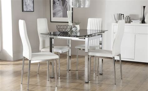 Space Square Chrome And Black Glass Extending Dining Table