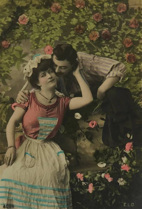 Romantic French Postcard With Kissing Couple