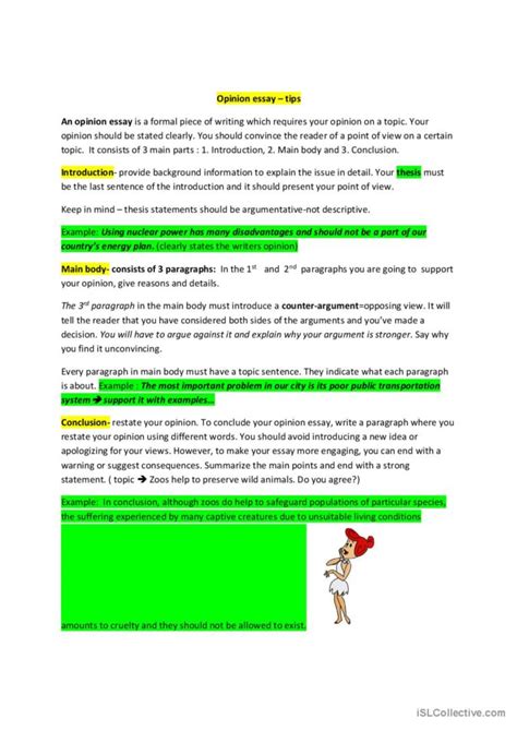 opinion essay structure creative wri english esl worksheets