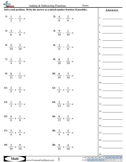 fraction worksheets worksheet fractions worksheets subtracting