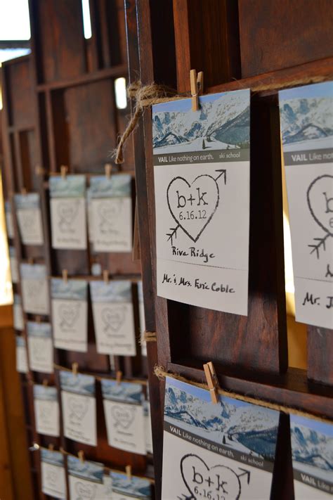 blank ski passes printed  guests names  place cards wedding  cards ski wedding