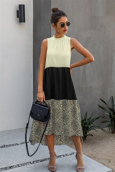Casual Sleeveless Maxi Dress With Print And High Neck