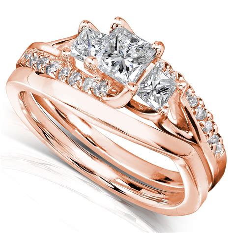 diamond  princess cut diamond bridal set ring  carat cttw   rose gold jewelry rings