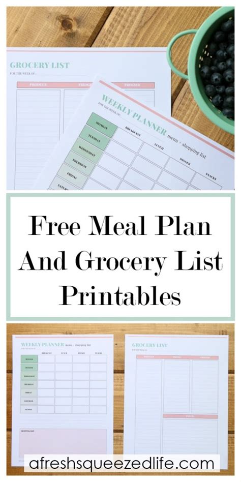 printable weekly meal planning template  fresh squeezed life