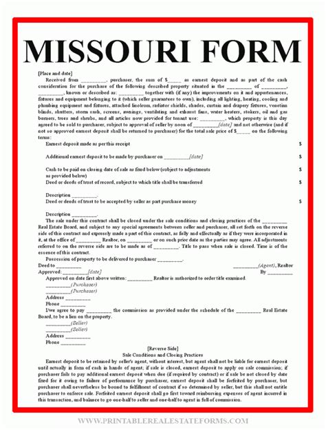 printable missouri real estate contract form
