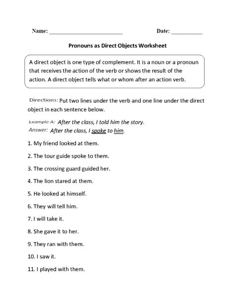 direct  indirect object worksheets pronouns  direct db excelcom