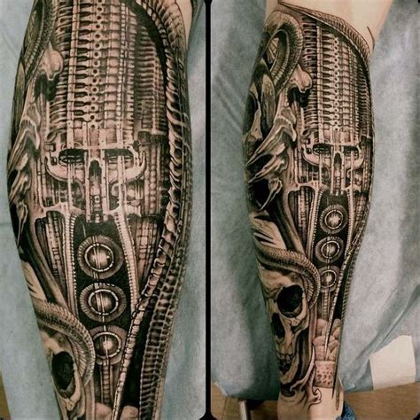 biomechanik tattoo wade stossdaempfer schaedel design biomech tattoo cyborg tattoo