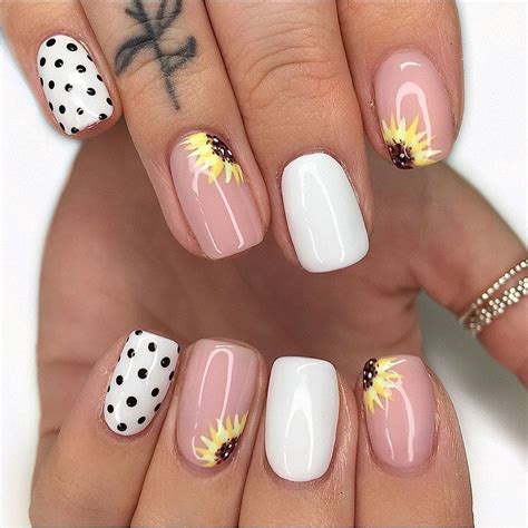cute short nail art design ideas   copy   summer   sunflower nails cute