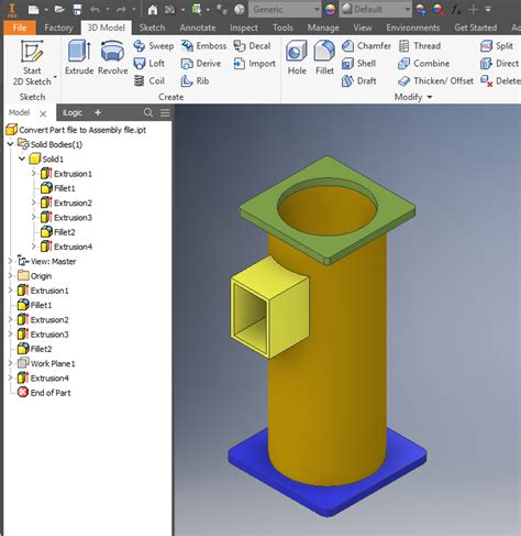 created  inventor part    features   assembly file