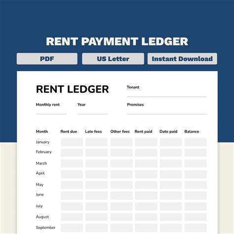 rent payment ledger printable  letter size fillable rent ledger