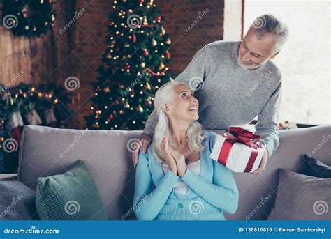 Cheerful Glad Excited Positive Adorable Beautiful Granny Sitting Stock